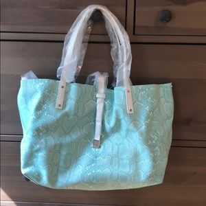 Tiffany blue python print suede tote NIB